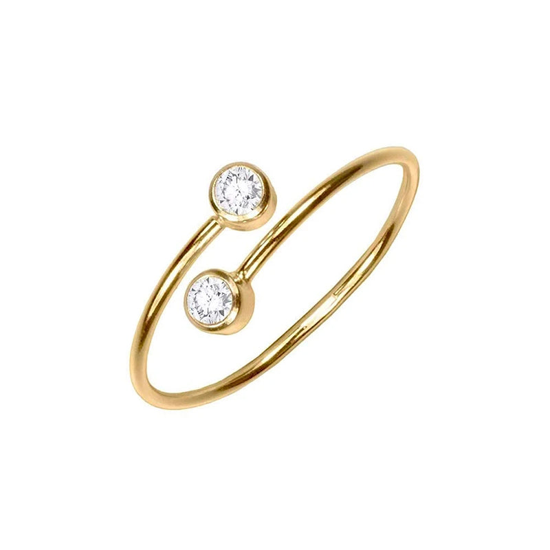 Gold Astrid Together resizable ring with 2 circle cubic zirconia gems