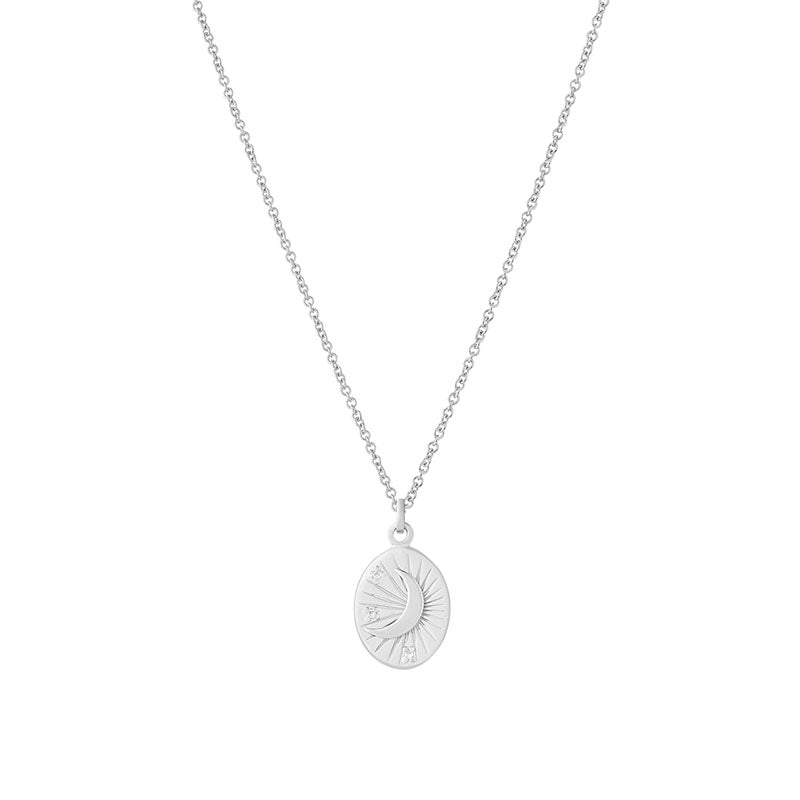 Silver Moon Disc Pendant Necklace