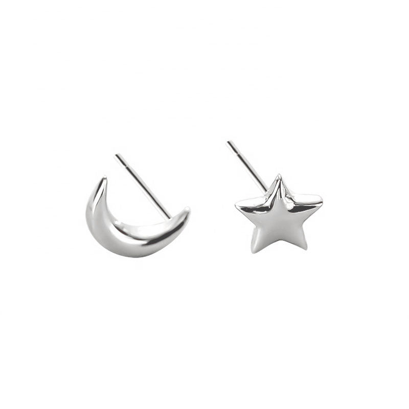 Silver moon star stud earrings
