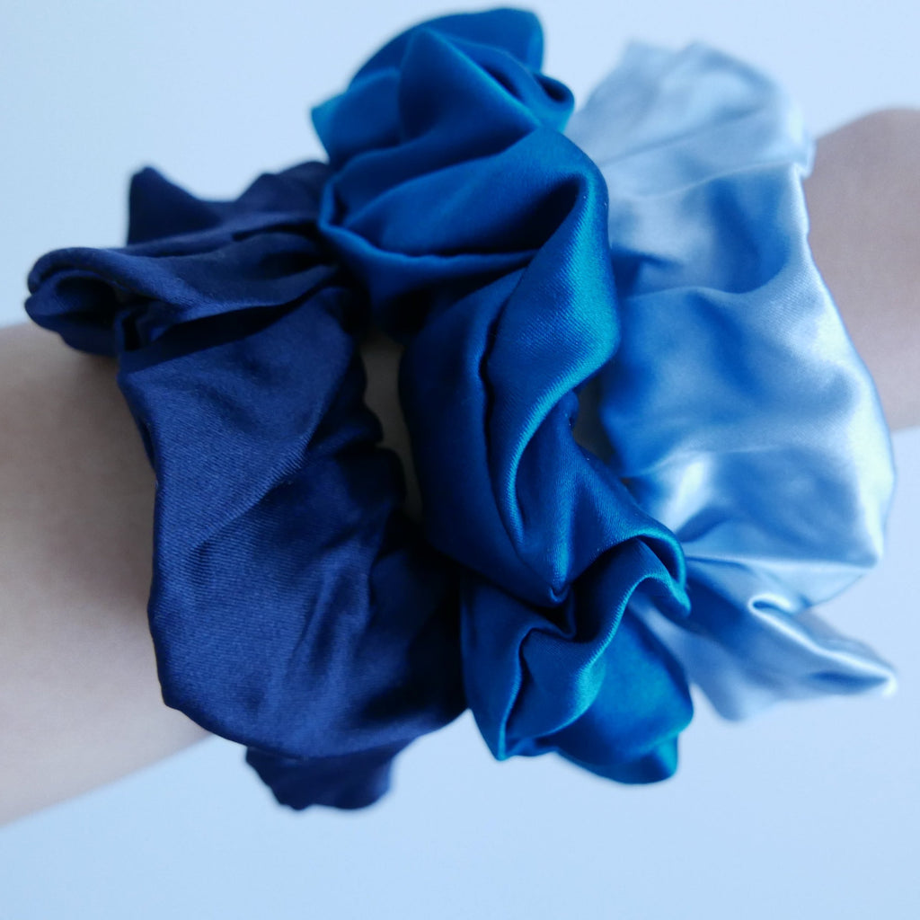 Blue Silk Scrunchies Set