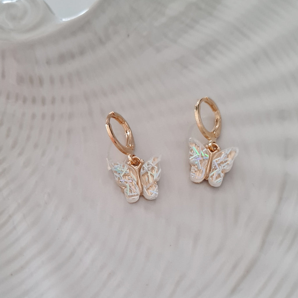 White glitter butterfly earrings