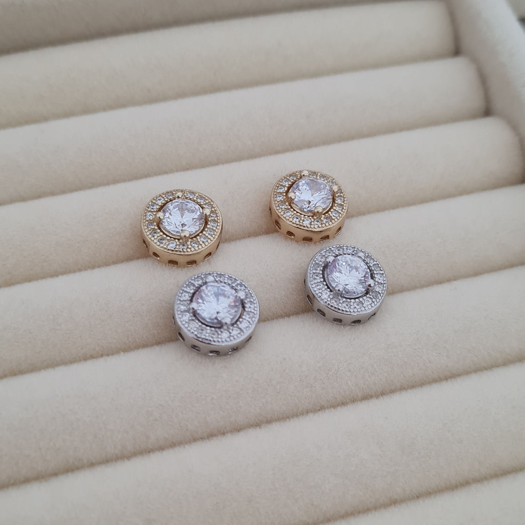 Gold and silver cubic zirconia stud earrings