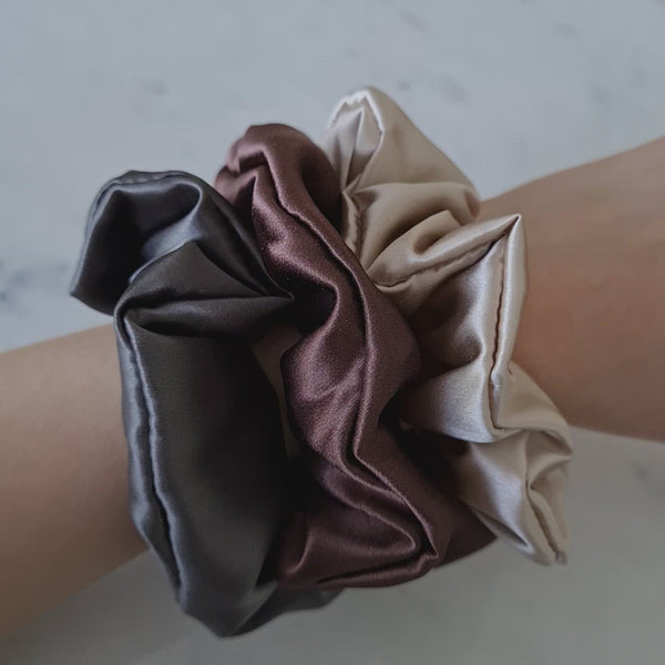Neutrals Luxe Silk Scrunchie set on arm video