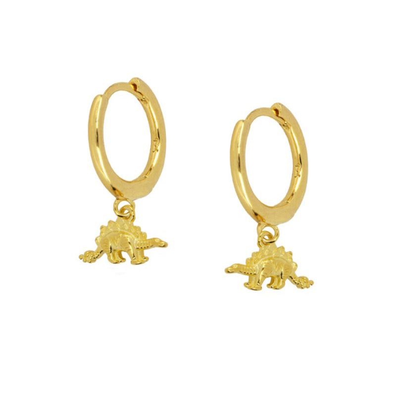 Gold dinosaur huggie hoop earrings
