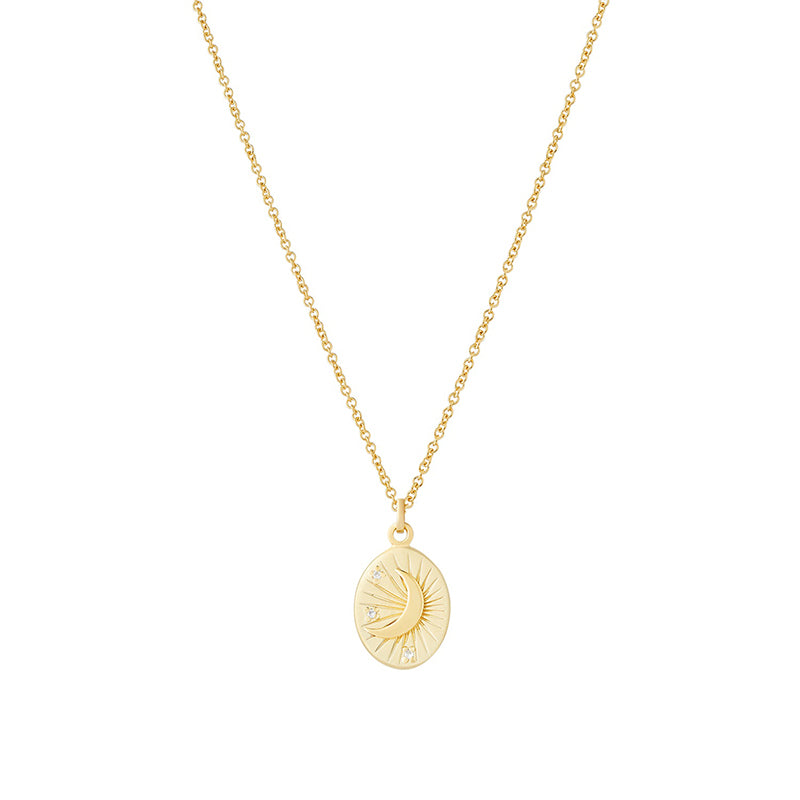 Gold Moon Disc Pendant Necklace