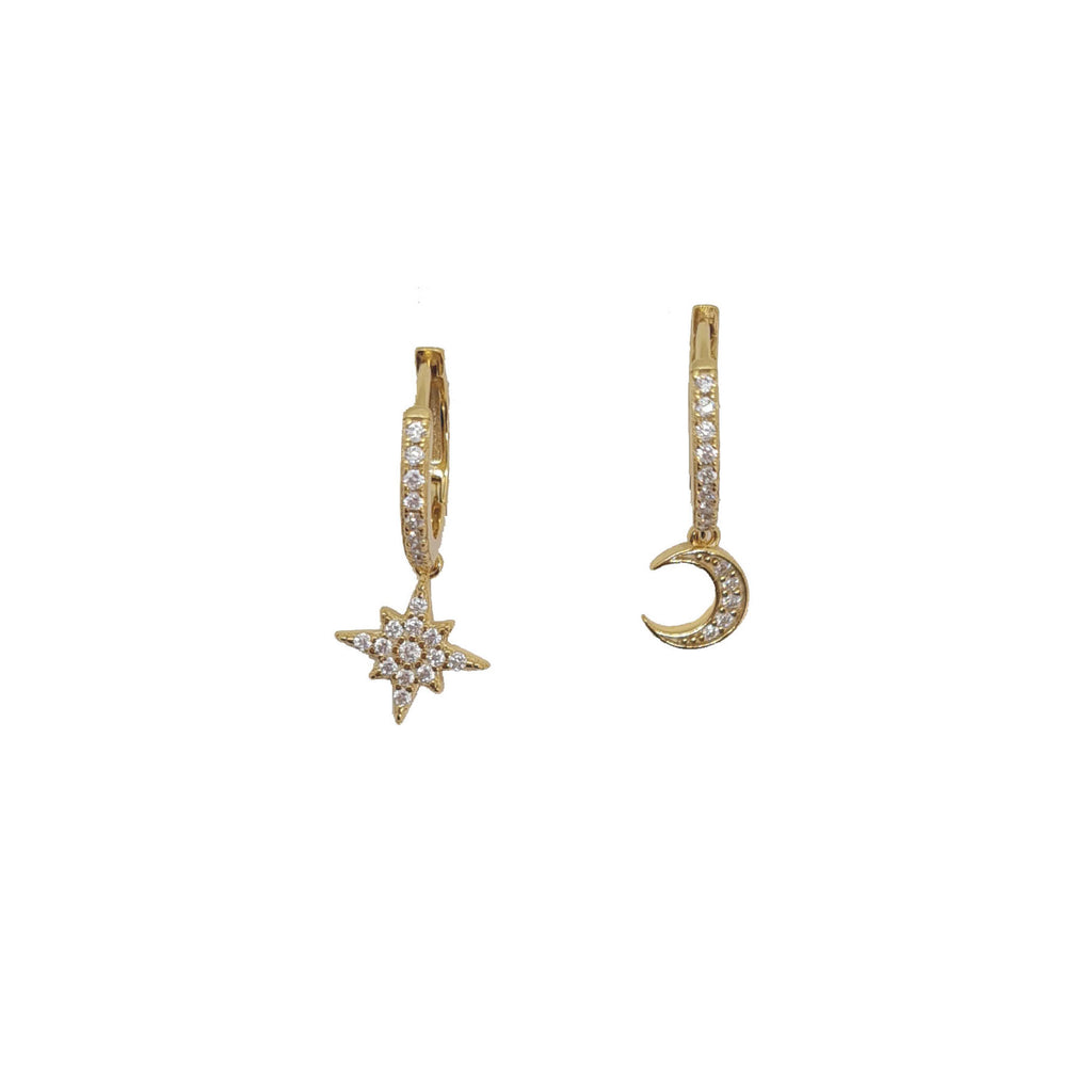 Gold moon star huggie earrings