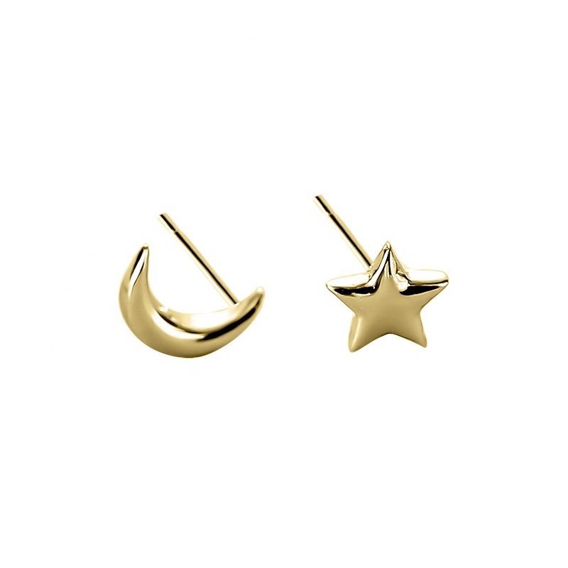 Gold moon star stud earrings