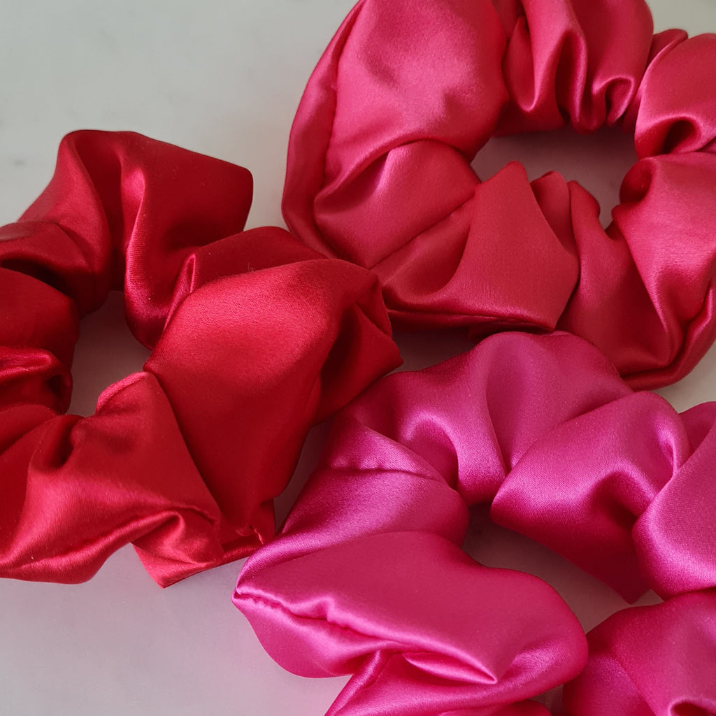 Red Hot Pink Luxe Silk Scrunchies