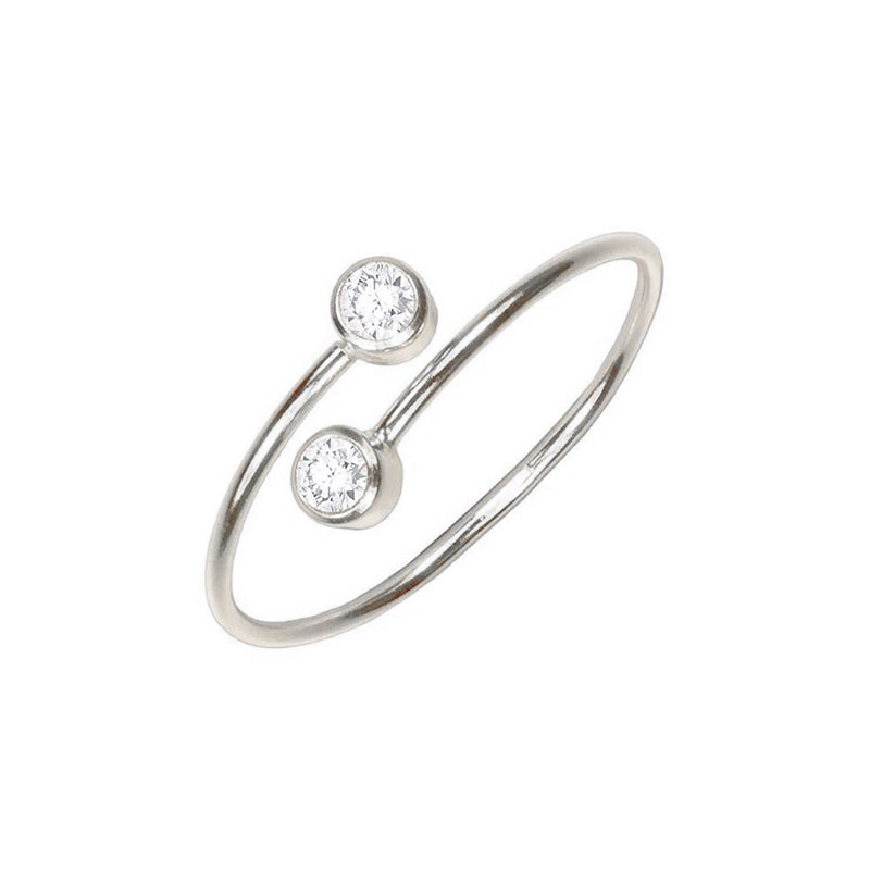 Silver Astrid Together resizable ring with 2 circle cubic zirconia gems