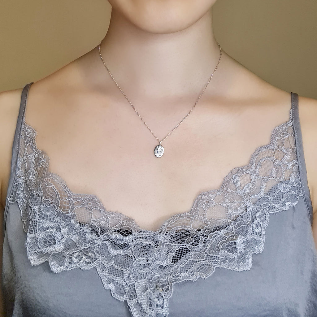 Silver Moon Disc Pendant Necklace