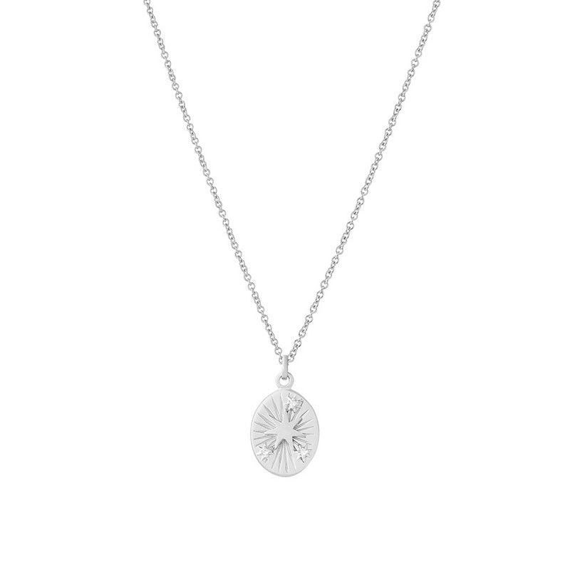 Silver Star Disc Pendant Necklace