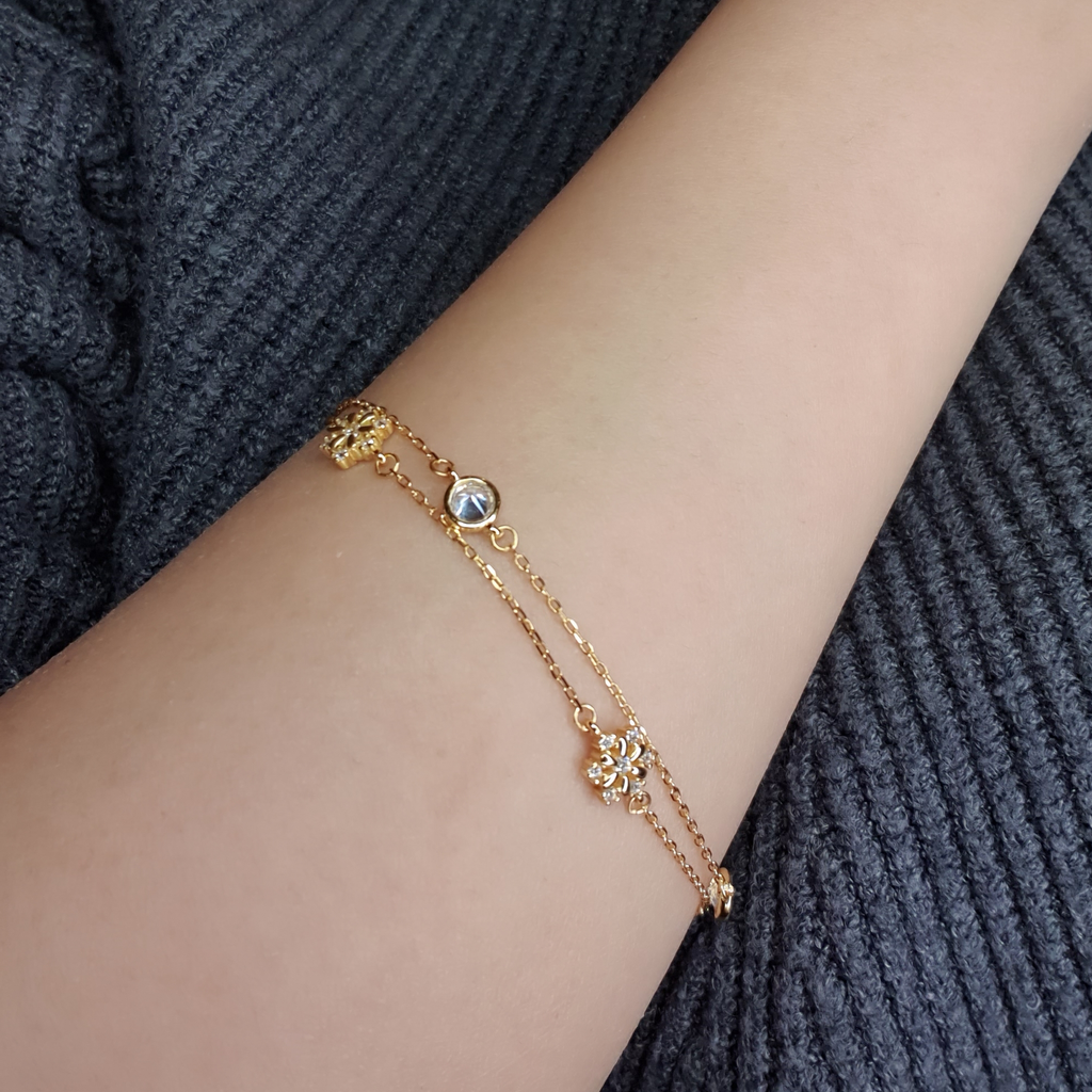 Gold snowflake double chain bracelet
