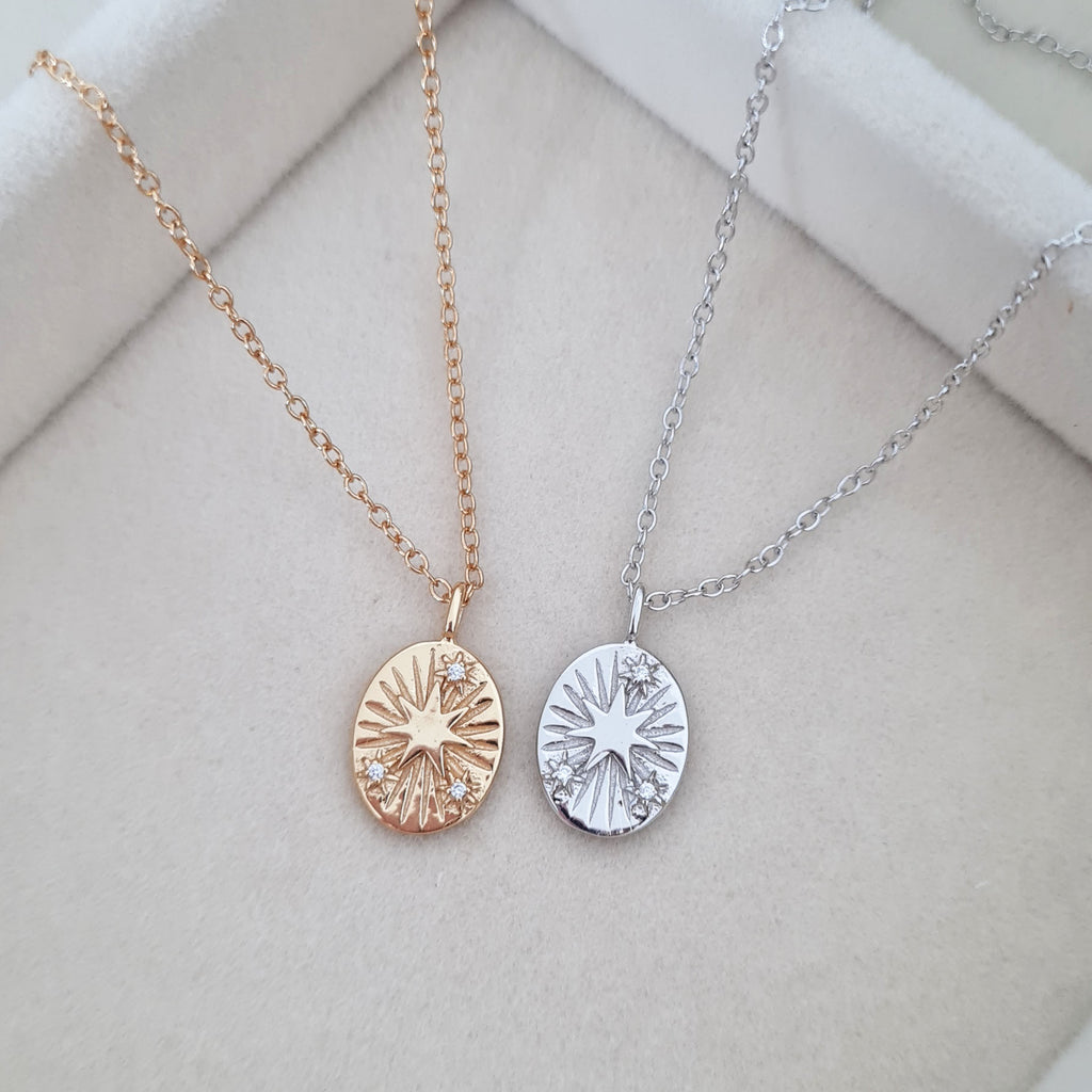 Gold and silver star disc necklaces