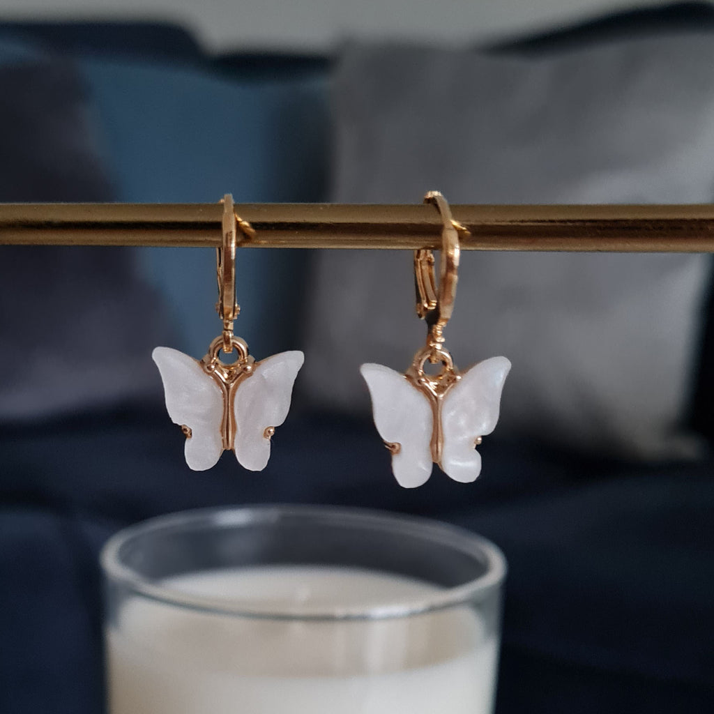 White butterfly earrings